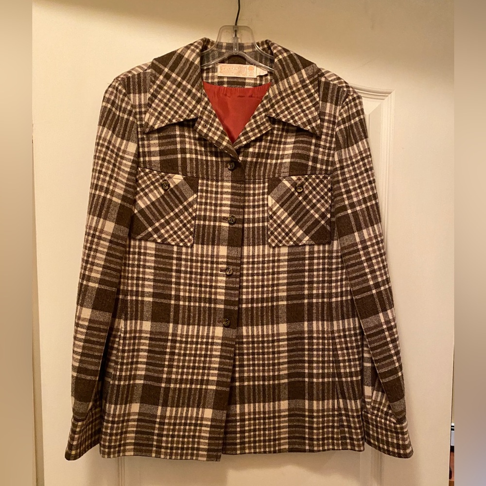 Vintage 70’s Pendleton 100% Virgin Wool Brown  Plaid  Shirt Jacket Women '